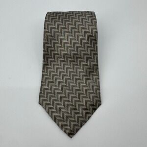 VTG Polo Ralph Lauren Mens Silk Blend Herringbone Tie Brown Gold Made in USA